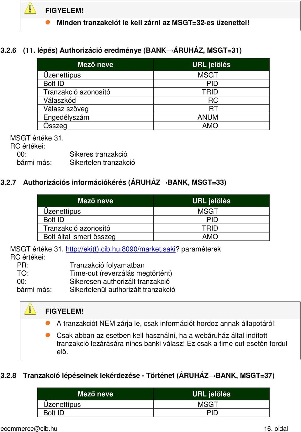 RC értékei: 00: Sikeres tranzakció bármi más: Sikertelen tranzakció URL jelölés MSGT PID TRID RC RT ANUM AMO 3.2.