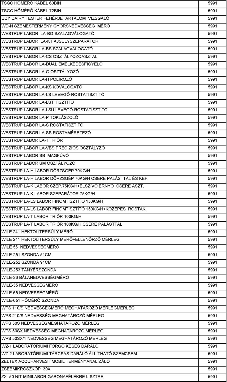 WESTRUP LABOR LA-H POLÍROZÓ 5991 WESTRUP LABOR LA-KS KŐVÁLOGATÓ 5991 WESTRUP LABOR LA-LS LEVEGŐ-ROSTATISZTÍTÓ 5991 WESTRUP LABOR LA-LST TISZTÍTÓ 5991 WESTRUP LABOR LA-LSU LEVEGŐ-ROSTATISZTÍTÓ 5991