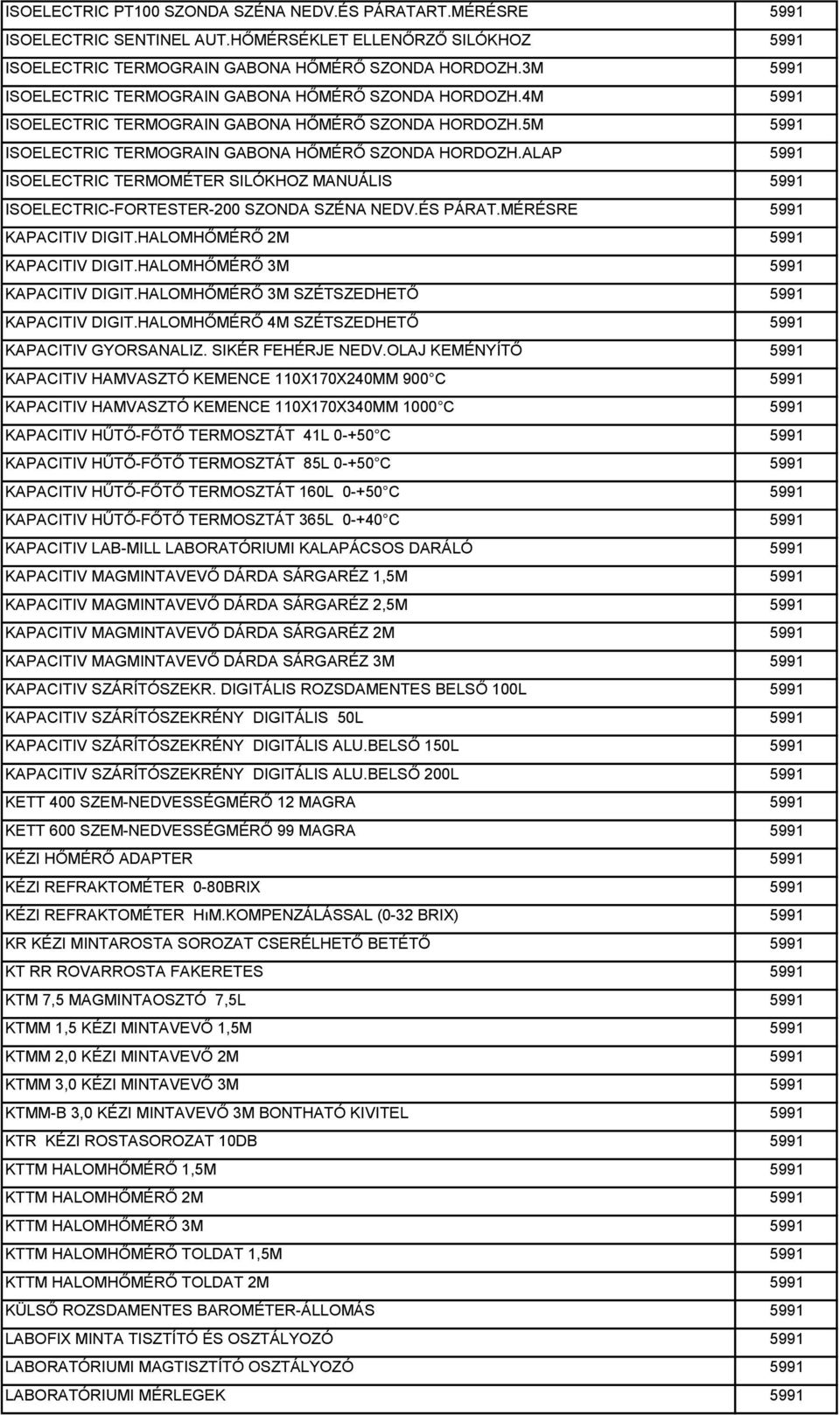 ALAP 5991 ISOELECTRIC TERMOMÉTER SILÓKHOZ MANUÁLIS 5991 ISOELECTRIC-FORTESTER-200 SZONDA SZÉNA NEDV.ÉS PÁRAT.MÉRÉSRE 5991 KAPACITIV DIGIT.HALOMHŐMÉRŐ 2M 5991 KAPACITIV DIGIT.