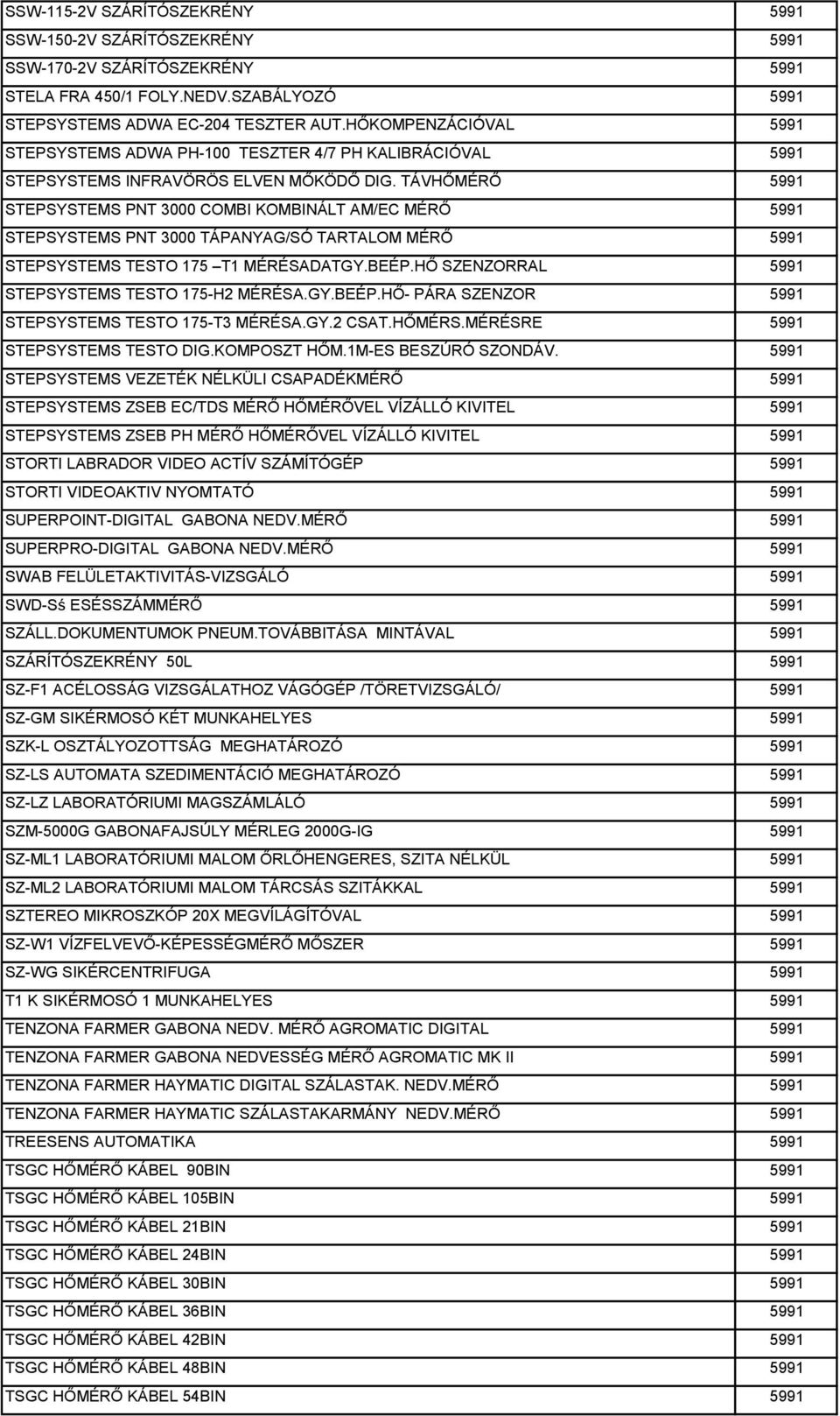 TÁVHŐMÉRŐ 5991 STEPSYSTEMS PNT 3000 COMBI KOMBINÁLT AM/EC MÉRŐ 5991 STEPSYSTEMS PNT 3000 TÁPANYAG/SÓ TARTALOM MÉRŐ 5991 STEPSYSTEMS TESTO 175 T1 MÉRÉSADATGY.BEÉP.