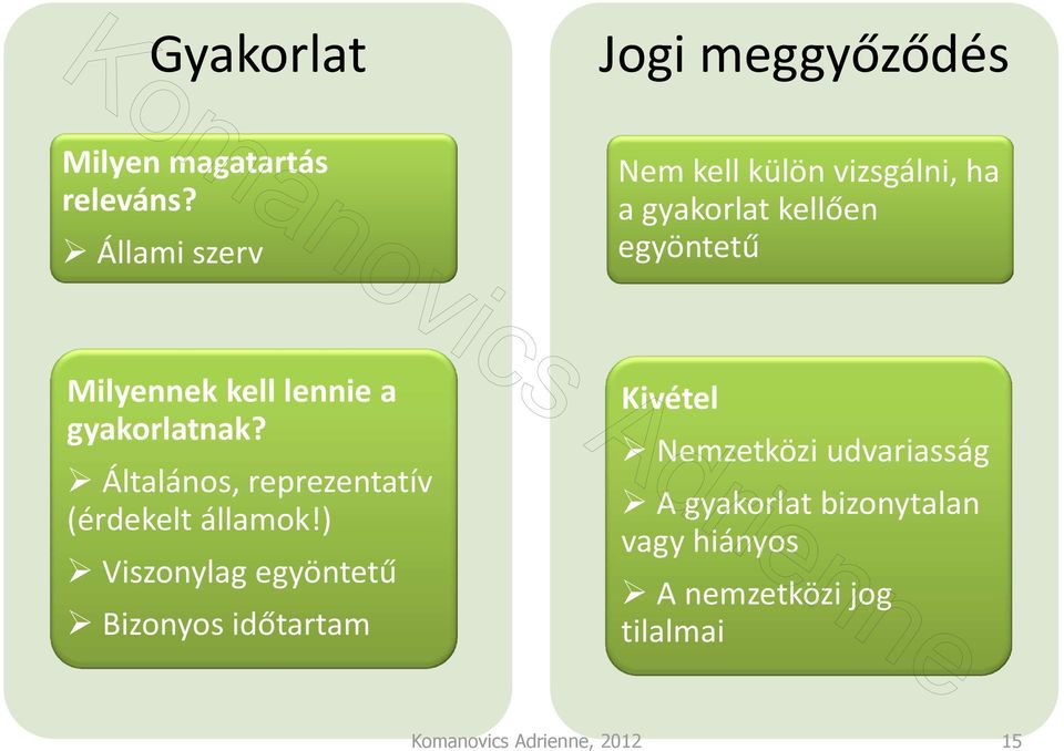 lennie a gyakorlatnak? Általános, reprezentatív (érdekelt államok!
