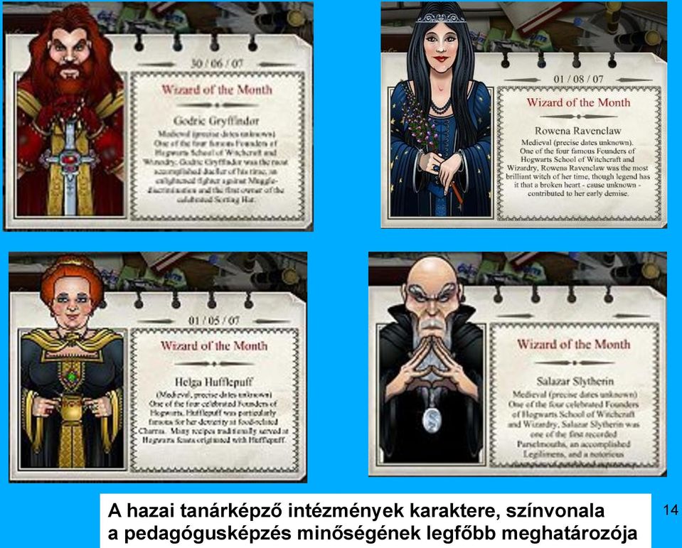 karaktere, színvonala a