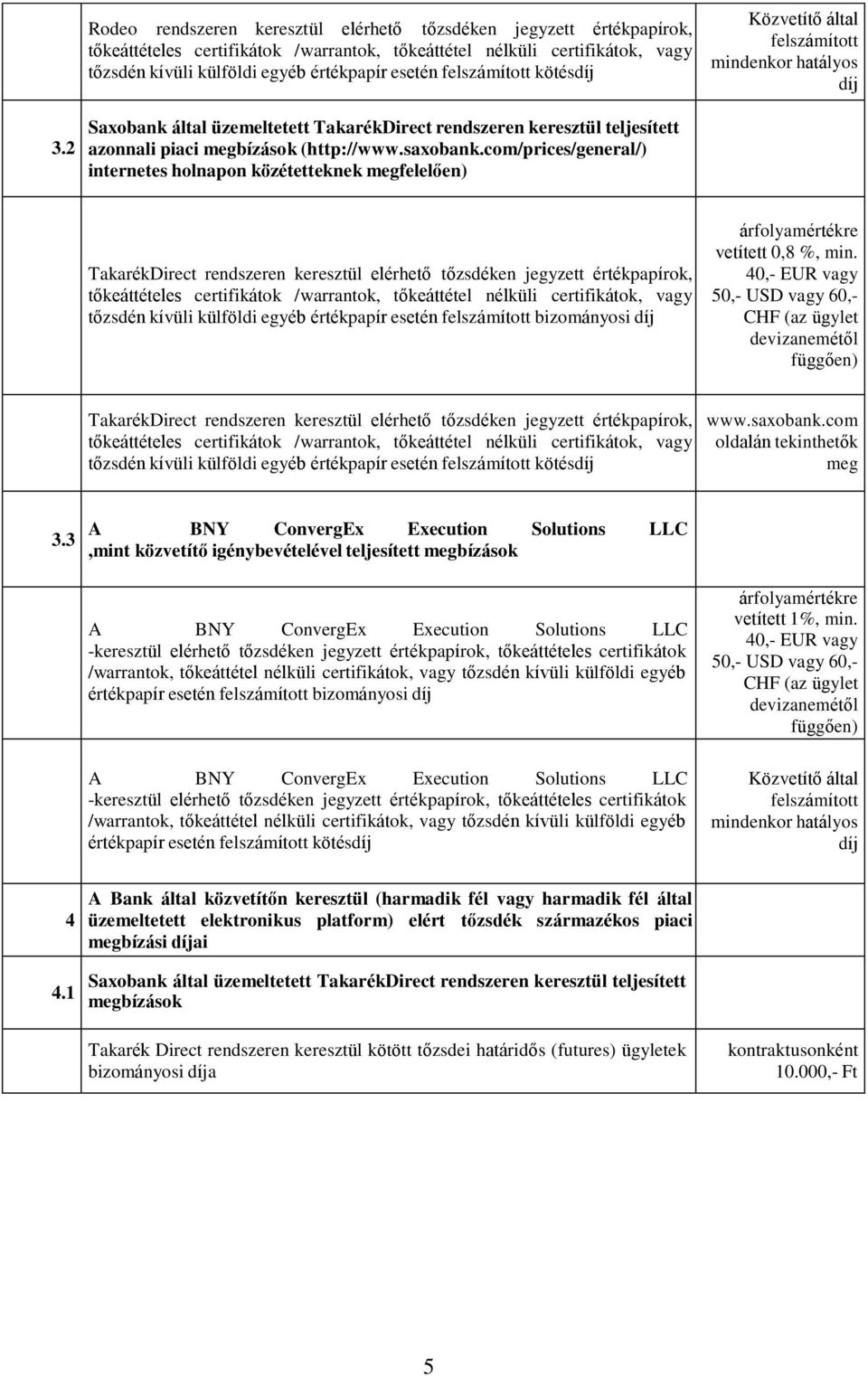 com/prices/general/) internetes holnapon közétetteknek megfelelően) TakarékDirect rendszeren keresztül elérhető tőzsdéken jegyzett értékpapírok, tőkeáttételes certifikátok /warrantok, tőkeáttétel