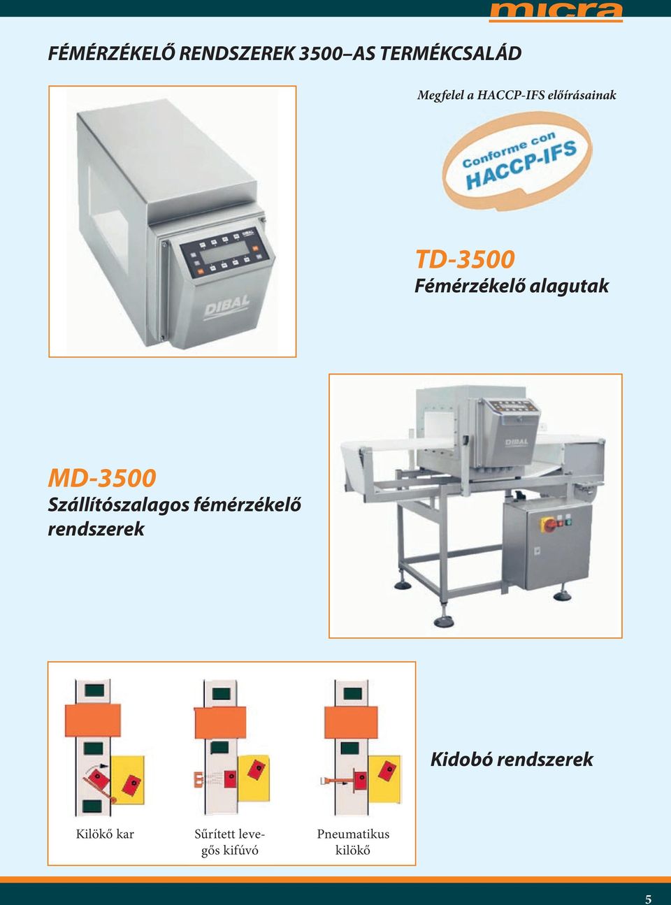 MD-3500 Szállítószalagos fémérzékelő rendszerek Kidobó