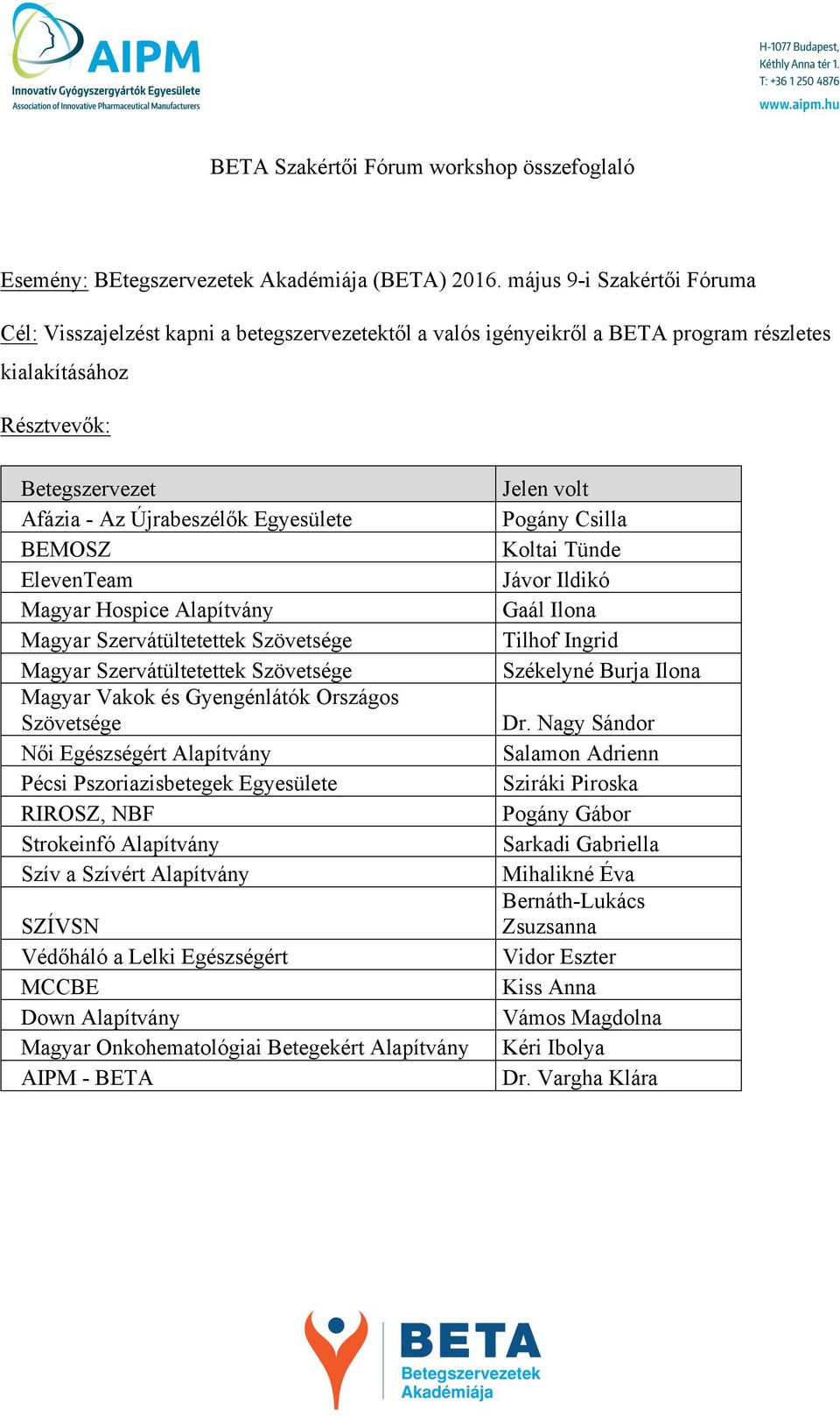 BEMOSZ ElevenTeam Magyar Hospice Alapítvány Magyar Szervátültetettek Szövetsége Magyar Szervátültetettek Szövetsége Magyar Vakok és Gyengénlátók Országos Szövetsége Női Egészségért Alapítvány Pécsi