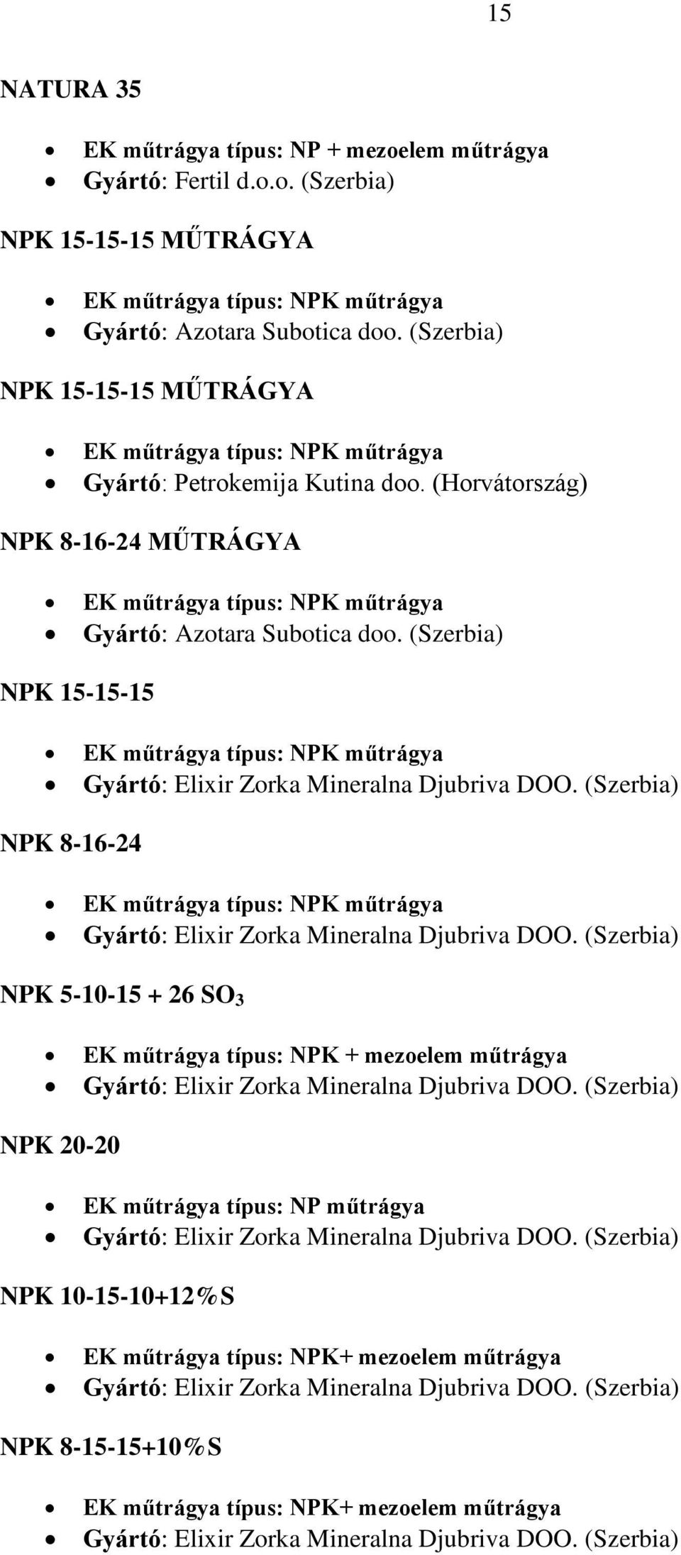 (Horvátország) NPK 8-16-24 MŰTRÁGYA Gyártó: Azotara Subotica doo.