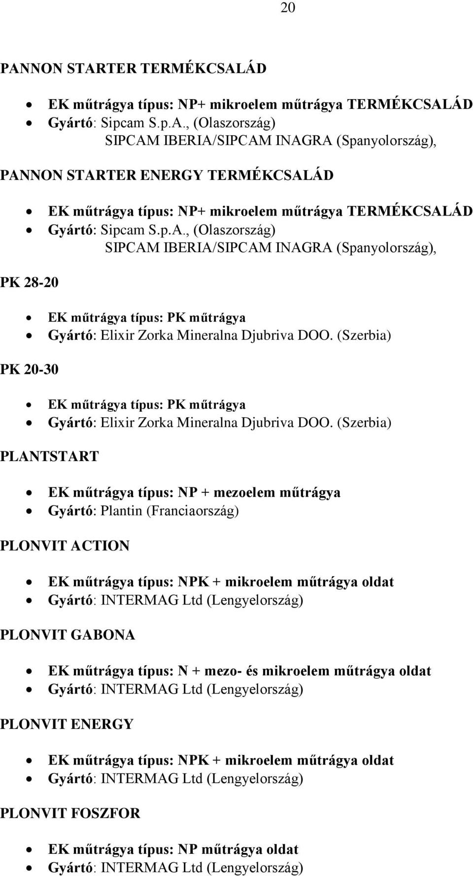 műtrágya Gyártó: Plantin (Franciaország) PLONVIT ACTION EK műtrágya típus: NPK + mikroelem műtrágya oldat PLONVIT GABONA EK műtrágya típus: N + mezo- és mikroelem műtrágya oldat PLONVIT