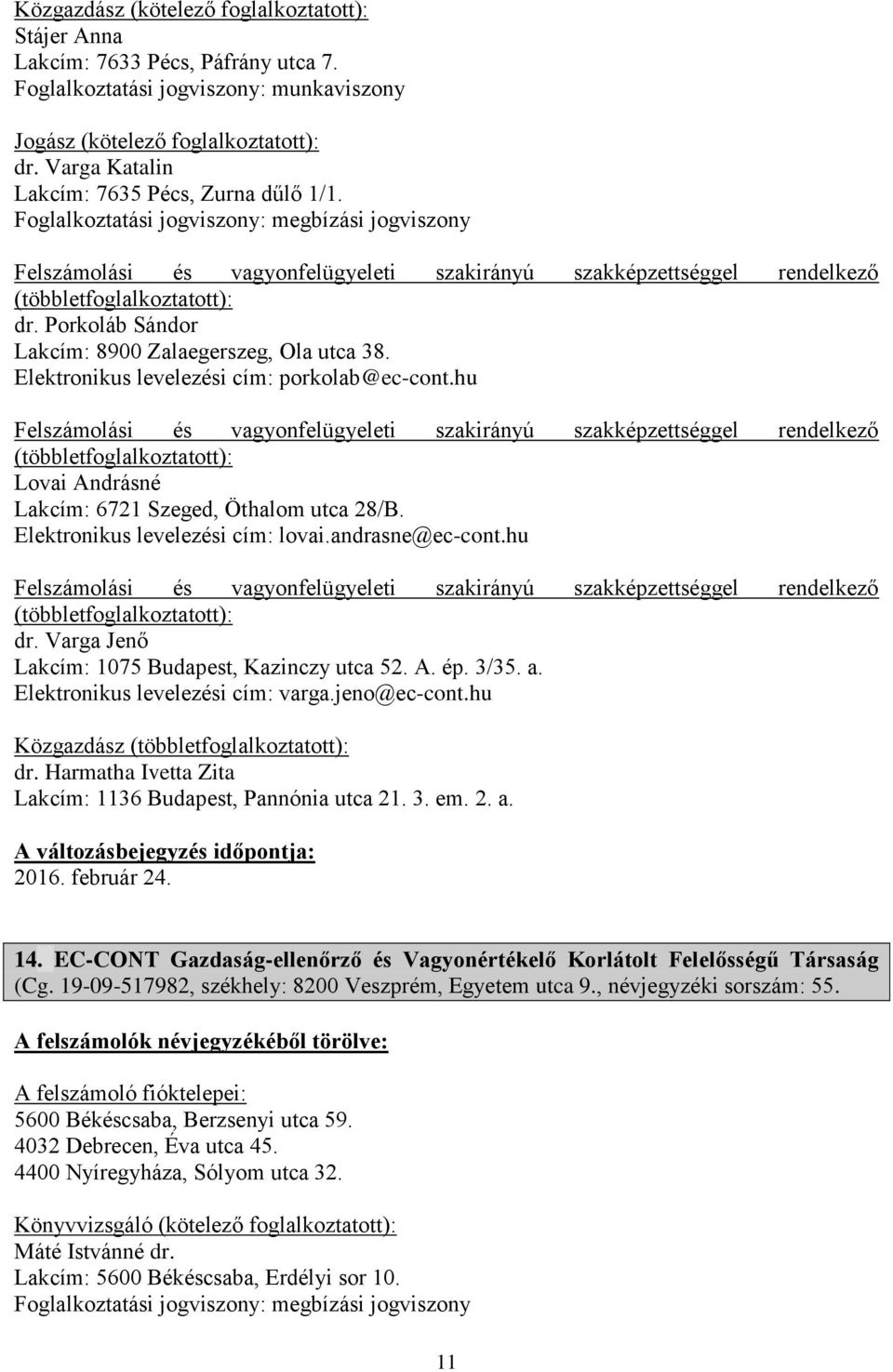 andrasne@ec-cont.hu dr. Varga Jenő Lakcím: 1075 Budapest, Kazinczy utca 52. A. ép. 3/35. a. Elektronikus levelezési cím: varga.jeno@ec-cont.hu Közgazdász dr.