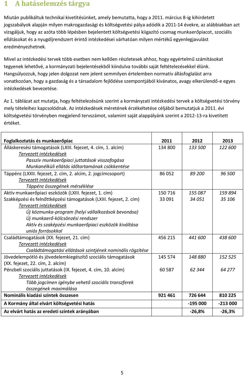 költségvetési kiigazító csomag munkaerőpiacot, szociális ellátásokat és a nyugdíjrendszert érintő intézkedései várhatóan milyen mértékű egyenlegjavulást eredményezhetnek.