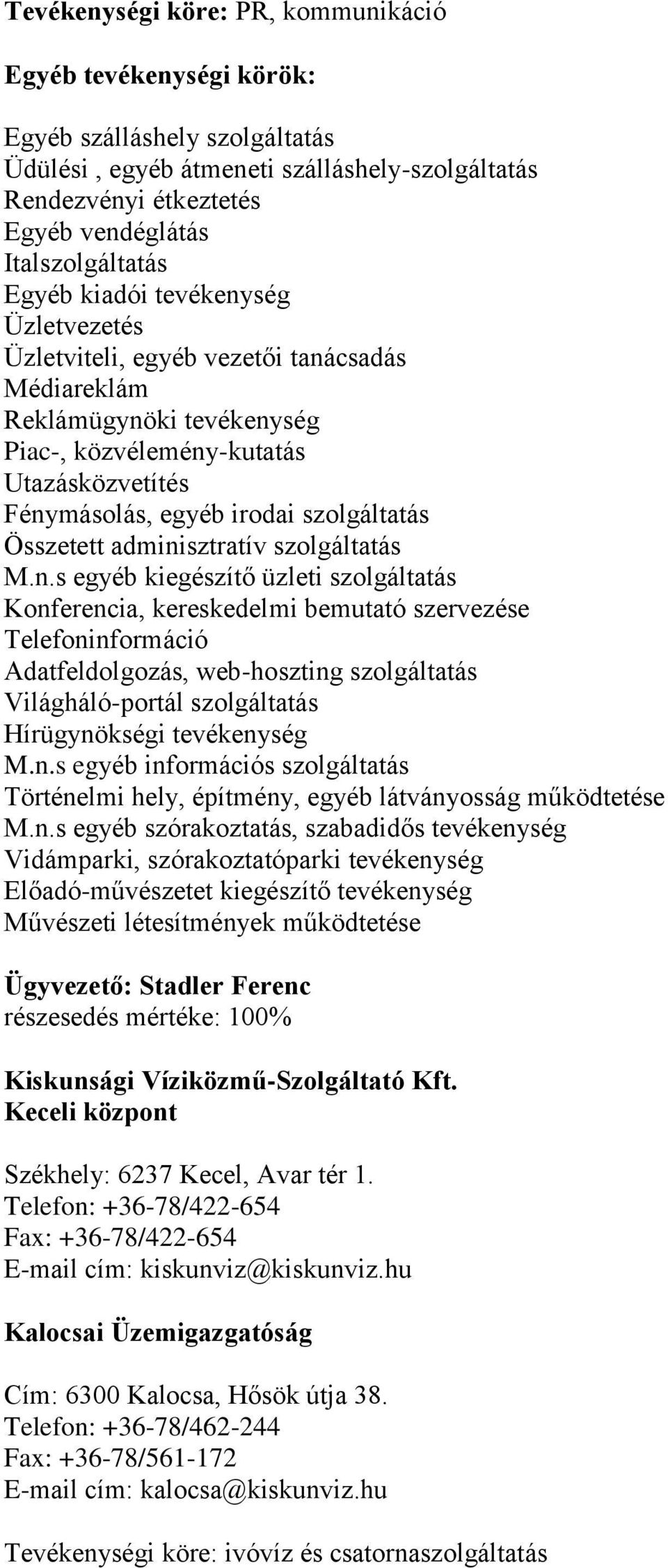 szolgáltatás M.n.