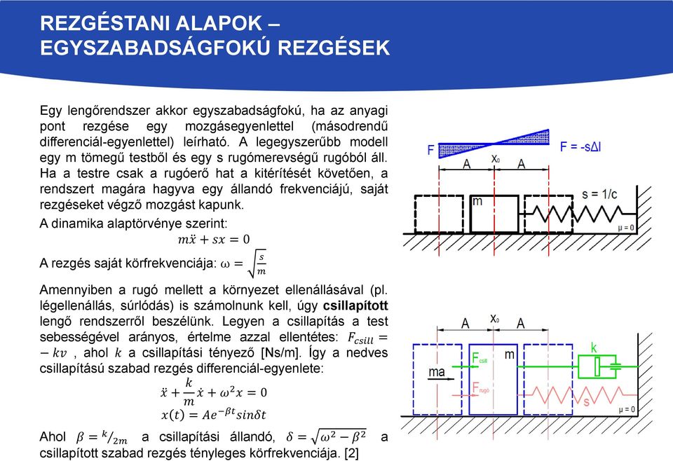 Ha a testre csak a rugóerő hat a kitérítését követően, a rendszert magára hagyva egy állandó frekvenciájú, saját rezgéseket végző mozgást kapunk.