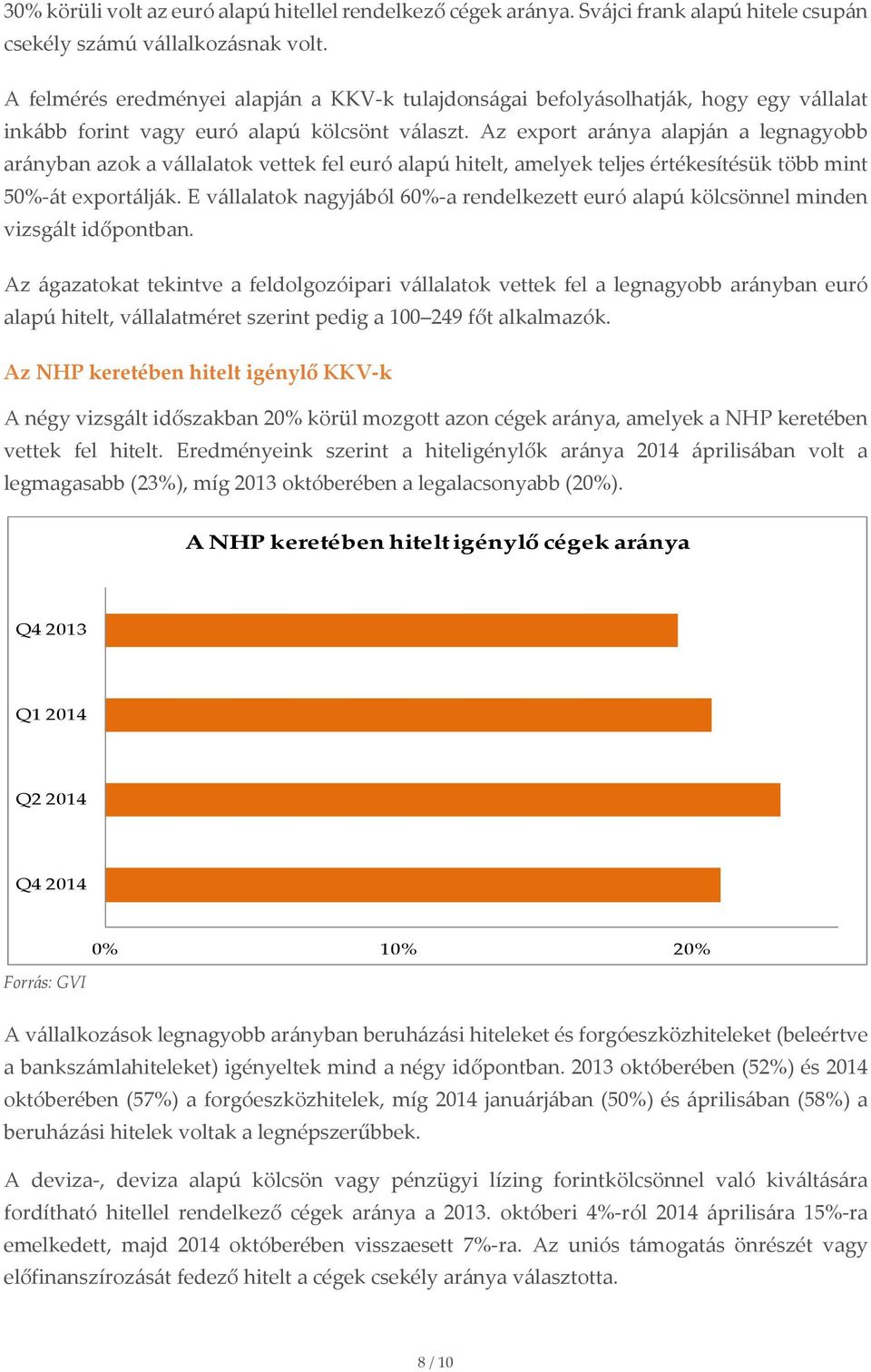 Az export aránya alapján a legnagyobb arányban azok a vállalatok vettek fel euró alapú hitelt, amelyek teljes értékesítésük több mint 5-át exportálják.