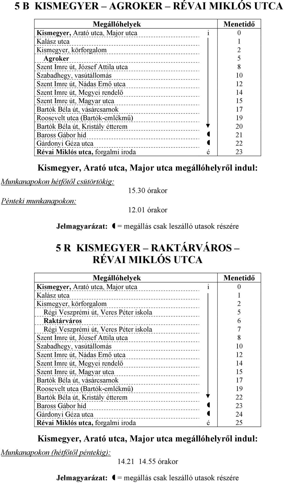 Kristály étterem 20 Baross Gábor híd 21 Gárdonyi Géza utca 22 Révai Miklós utca, forgalmi iroda é 23 Kismegyer, Arató utca, Major utca megállóhelyről indul: Munkanapokon hétfőtől csütörtökig: Pénteki