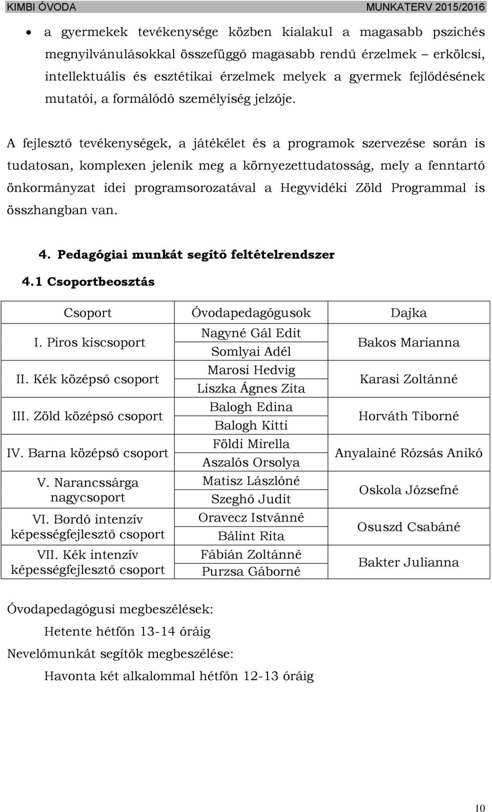 A fejlesztő tevékenységek, a játékélet és a programok szervezése során is tudatosan, komplexen jelenik meg a környezettudatosság, mely a fenntartó önkormányzat idei programsorozatával a Hegyvidéki