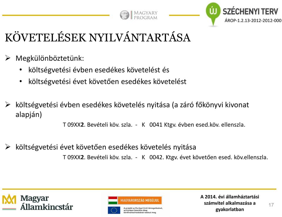 alapján) T 09XX2. Bevételi köv. szla. - K 0041 Ktgv. évben esed.köv. ellenszla.