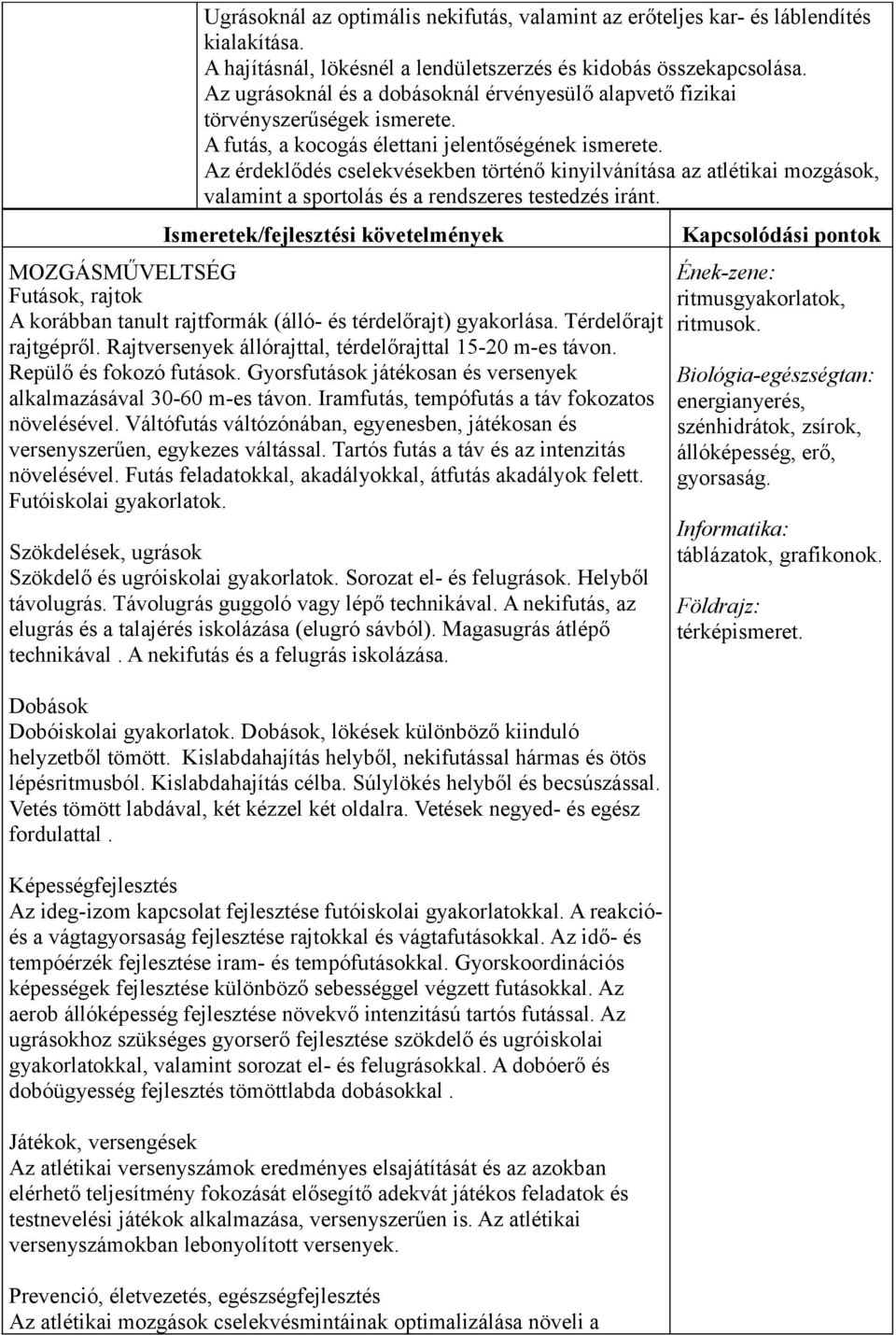 Az érdeklődés cselekvésekben történő kinyilvánítása az atlétikai mozgások, valamint a sportolás és a rendszeres testedzés iránt.