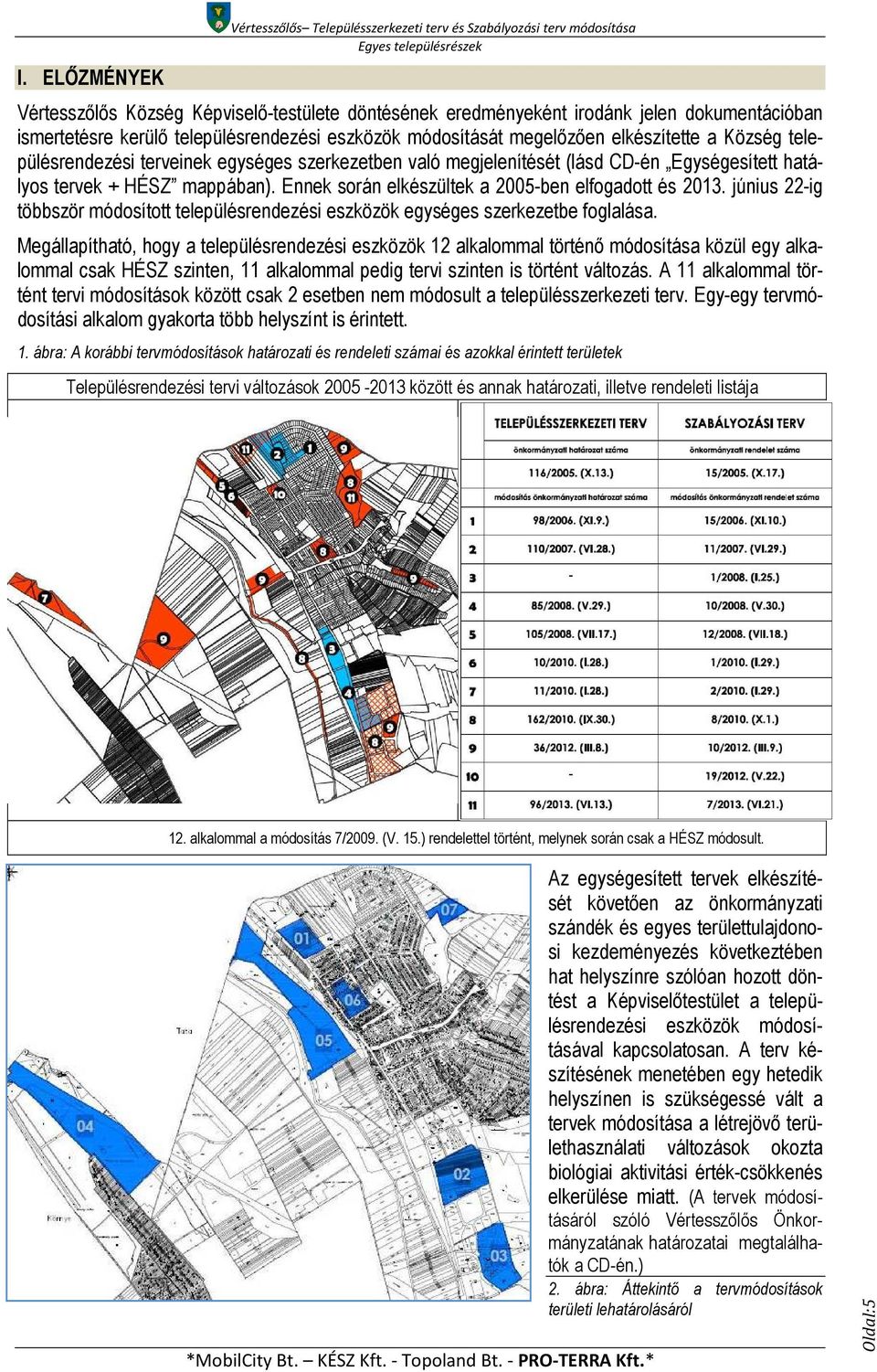 mappában). Ennek során elkészültek a 2005-ben elfogadott és 2013. június 22-ig többször módosított településrendezési eszközök egységes szerkezetbe foglalása.