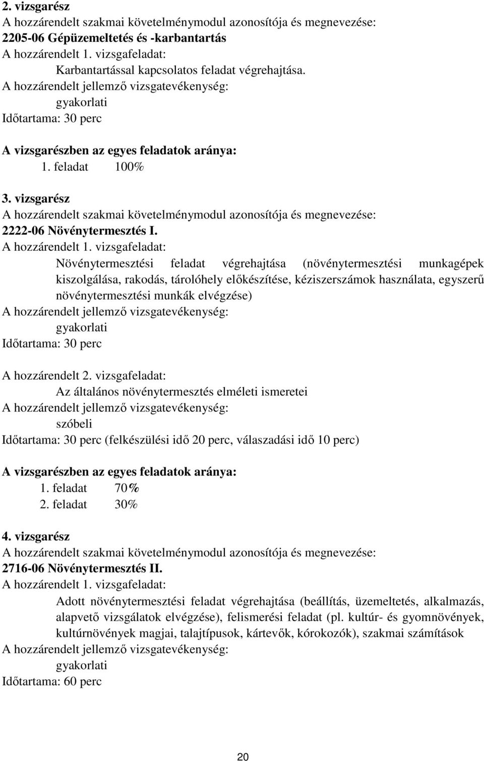 vizsgarész A hozzárendelt szakmai követelménymodul azonosítója és megnevezése: 2222-06 Növénytermesztés I. A hozzárendelt 1.