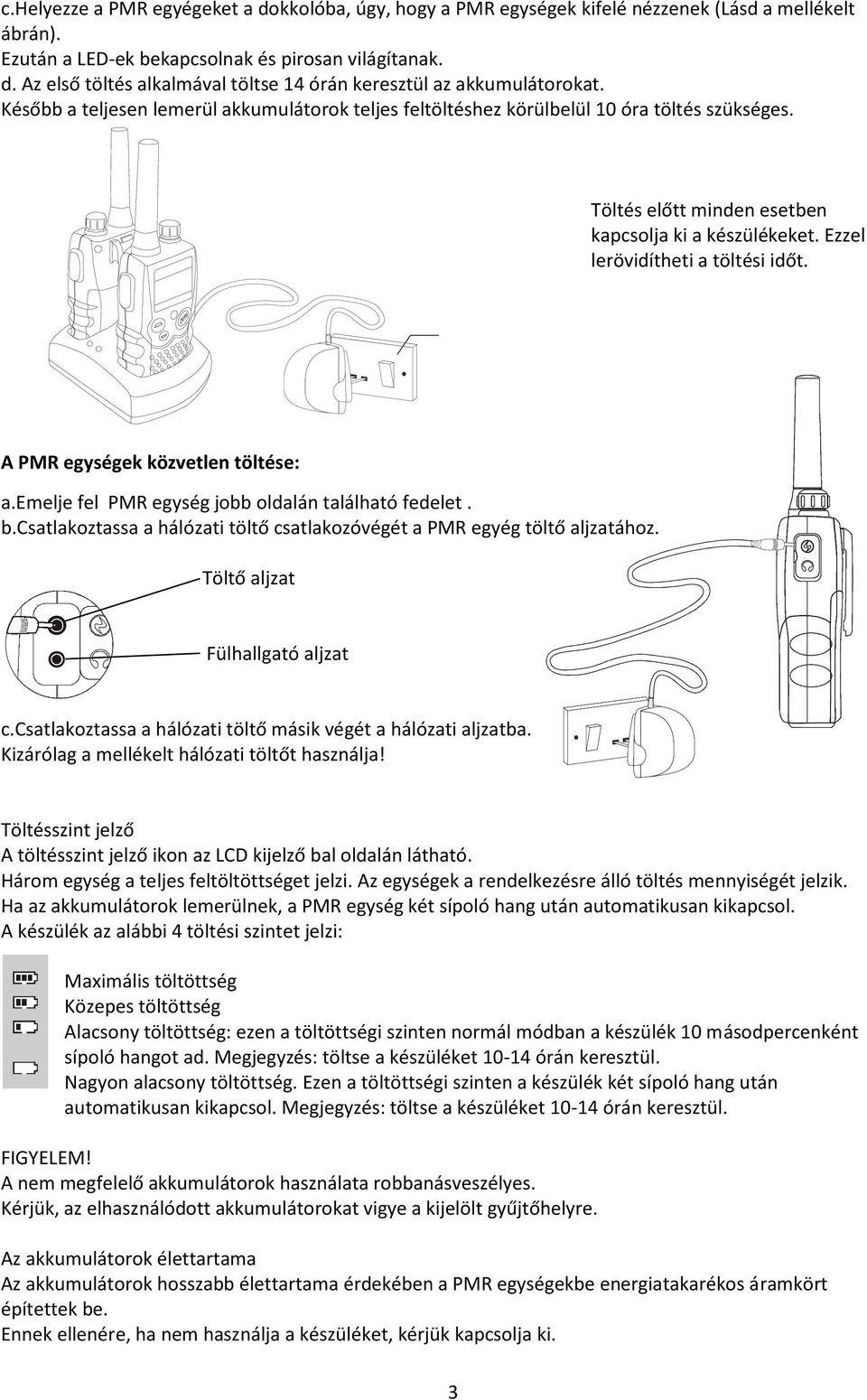 A PMR egységek közvetlen töltése: a.emelje fel PMR egység jobb oldalán található fedelet. b.csatlakoztassa a hálózati töltő csatlakozóvégét a PMR egyég töltő aljzatához.