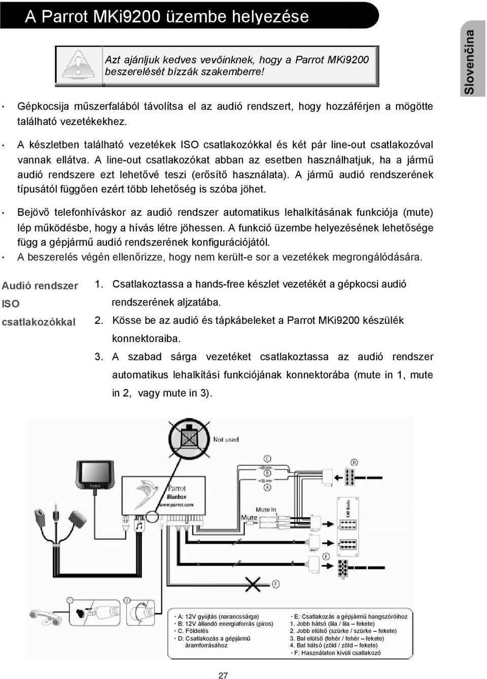 Tartalom Bevezetés A Parrot MKi9200 beszerelése Audió rendszer ISO  csatlakozókkal - PDF Free Download