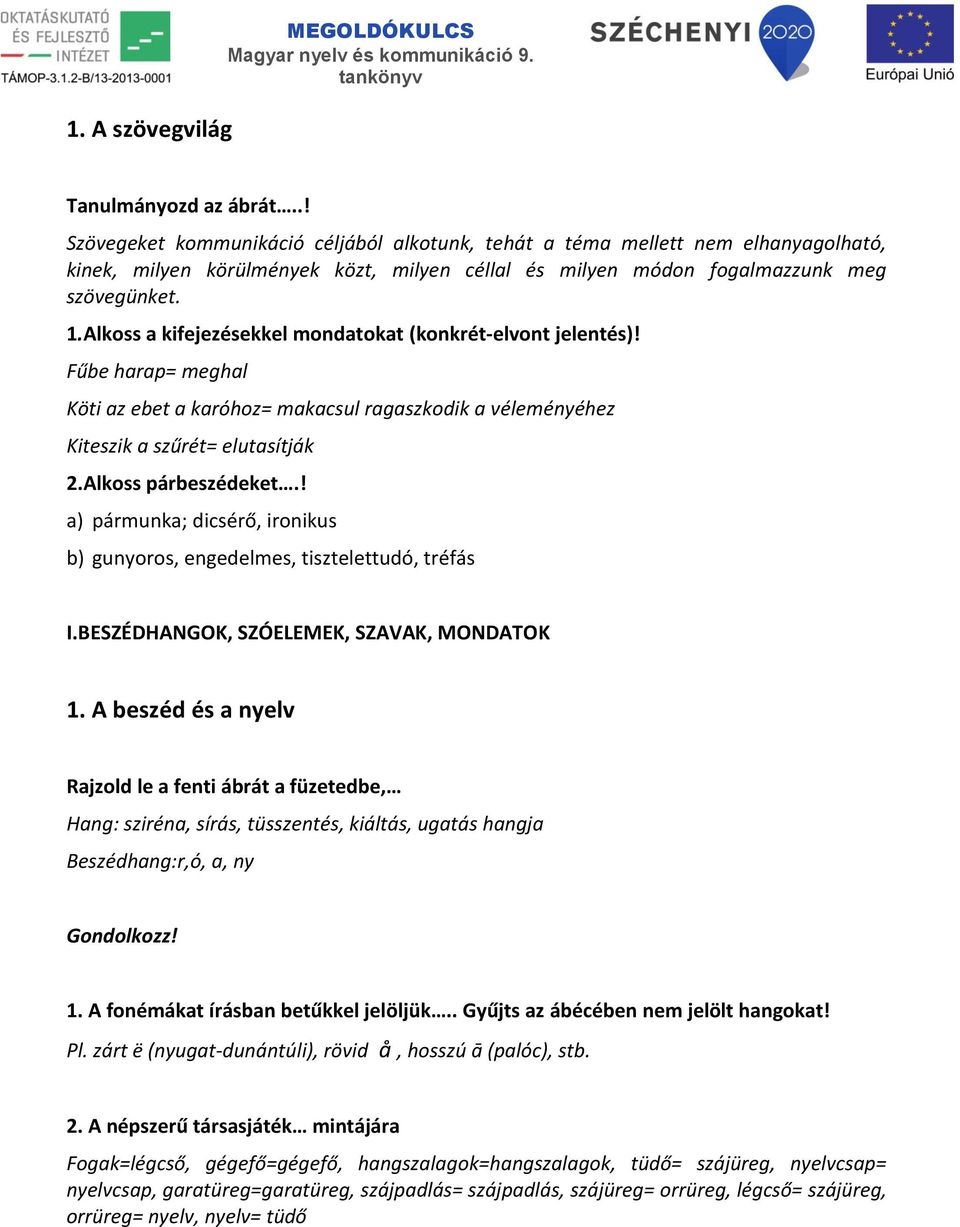 Alkoss a kifejezésekkel mondatokat (konkrét-elvont jelentés)! Fűbe harap= meghal Köti az ebet a karóhoz= makacsul ragaszkodik a véleményéhez Kiteszik a szűrét= elutasítják 2.Alkoss párbeszédeket.