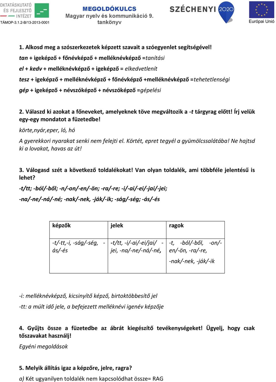 igeképző + névszóképző + névszóképző =gépelési 2. Válaszd ki azokat a főneveket, amelyeknek töve megváltozik a -t tárgyrag előtt! Írj velük egy-egy mondatot a füzetedbe!