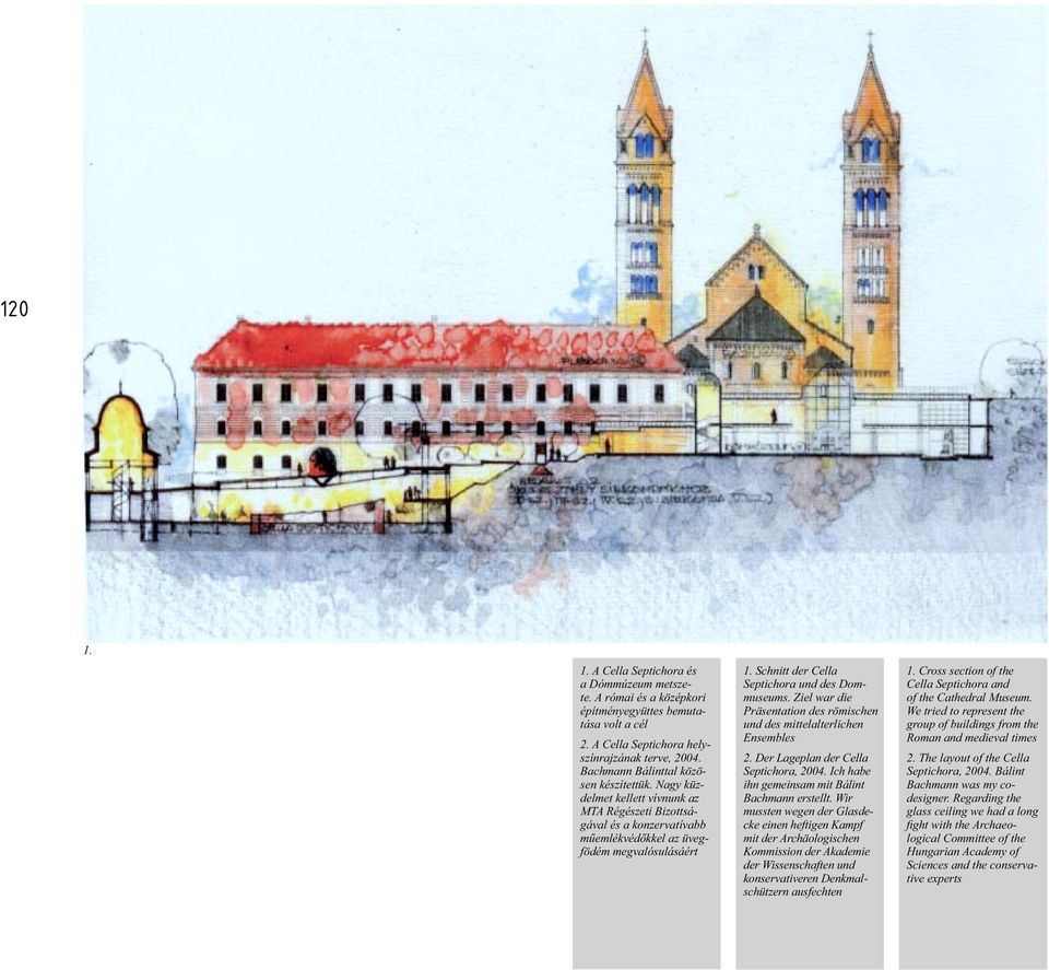 Schnitt der Cella Septichora und des Dommuseums. Ziel war die Präsentation des römischen und des mittelalterlichen Ensembles 2. Der Lageplan der Cella Septichora, 2004.