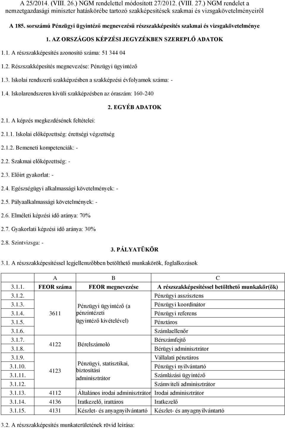 1.1. Iskolai előképzettség: érettségi végzettség 2.1.2. Bemeneti kompetenciák: - 2.2. Szakmai előképzettség: - 2.3. Előírt gyakorlat: - 2.4. Egészségügyi alkalmassági követelmények: - 2.5.