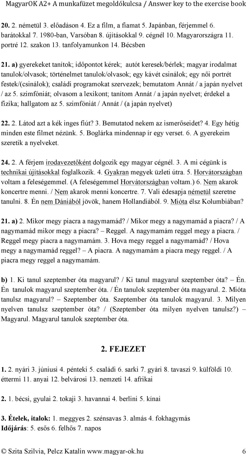 a) gyerekeket tanítok; időpontot kérek; autót keresek/bérlek; magyar irodalmat tanulok/olvasok; történelmet tanulok/olvasok; egy kávét csinálok; egy női portrét festek/(csinálok); családi programokat