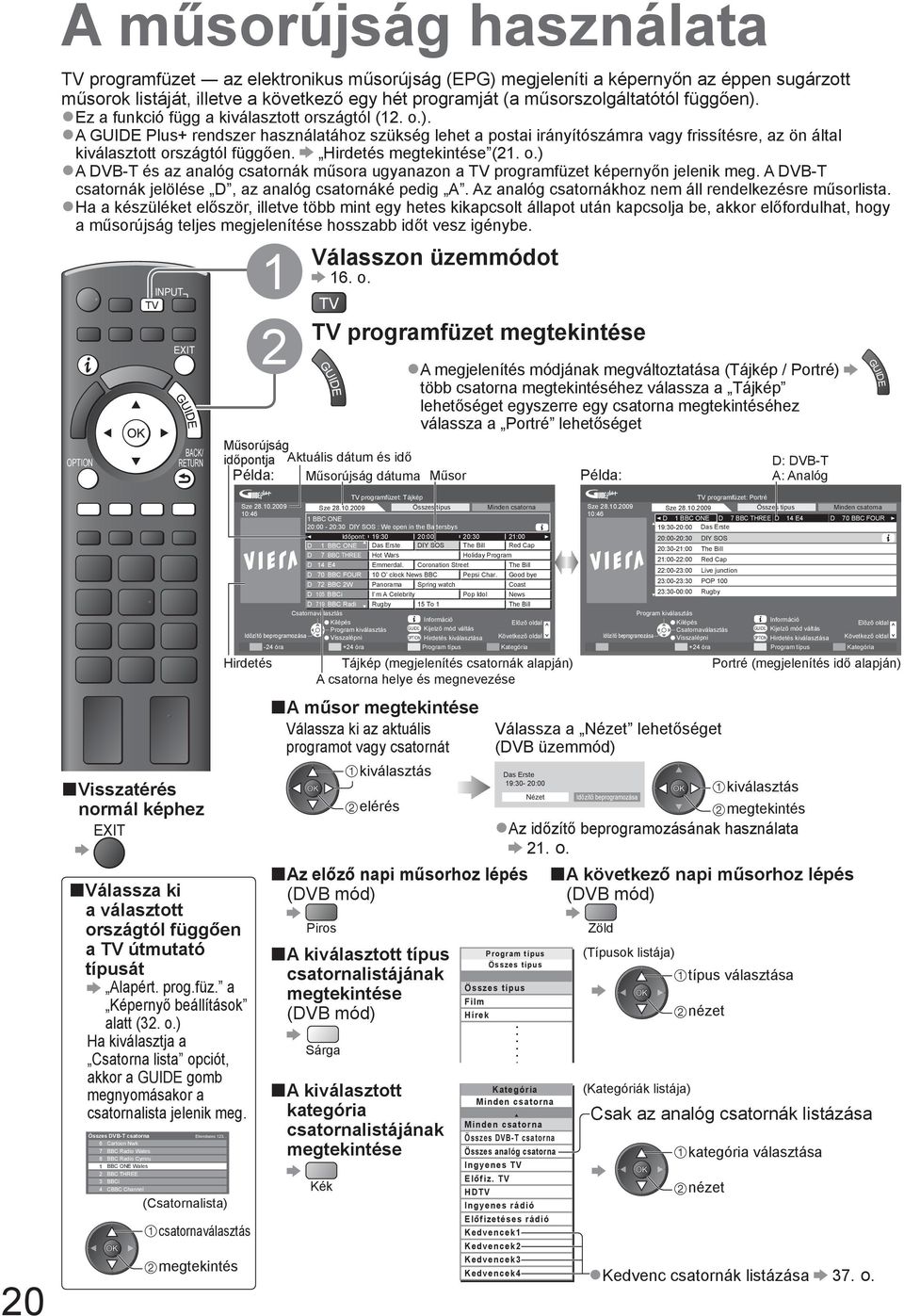 Hirdetés megtekintése (21. o.) A DVB-T és az analóg csatornák műsora ugyanazon a programfüzet képernyőn jelenik meg. A DVB-T csatornák jelölése D, az analóg csatornáké pedig A.