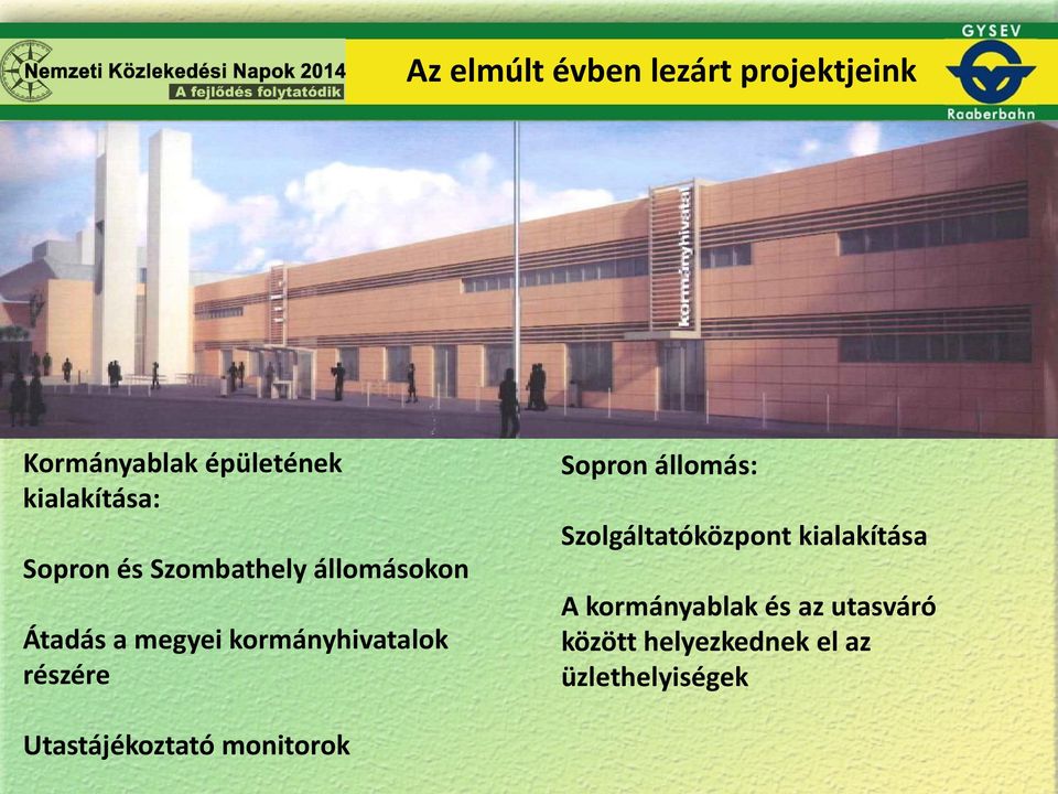részére Sopron állomás: Szolgáltatóközpont kialakítása A kormányablak és