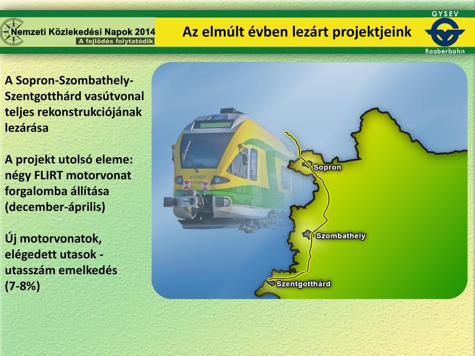 projekt utolsó eleme: négy FLIRT motorvonat forgalomba állítása