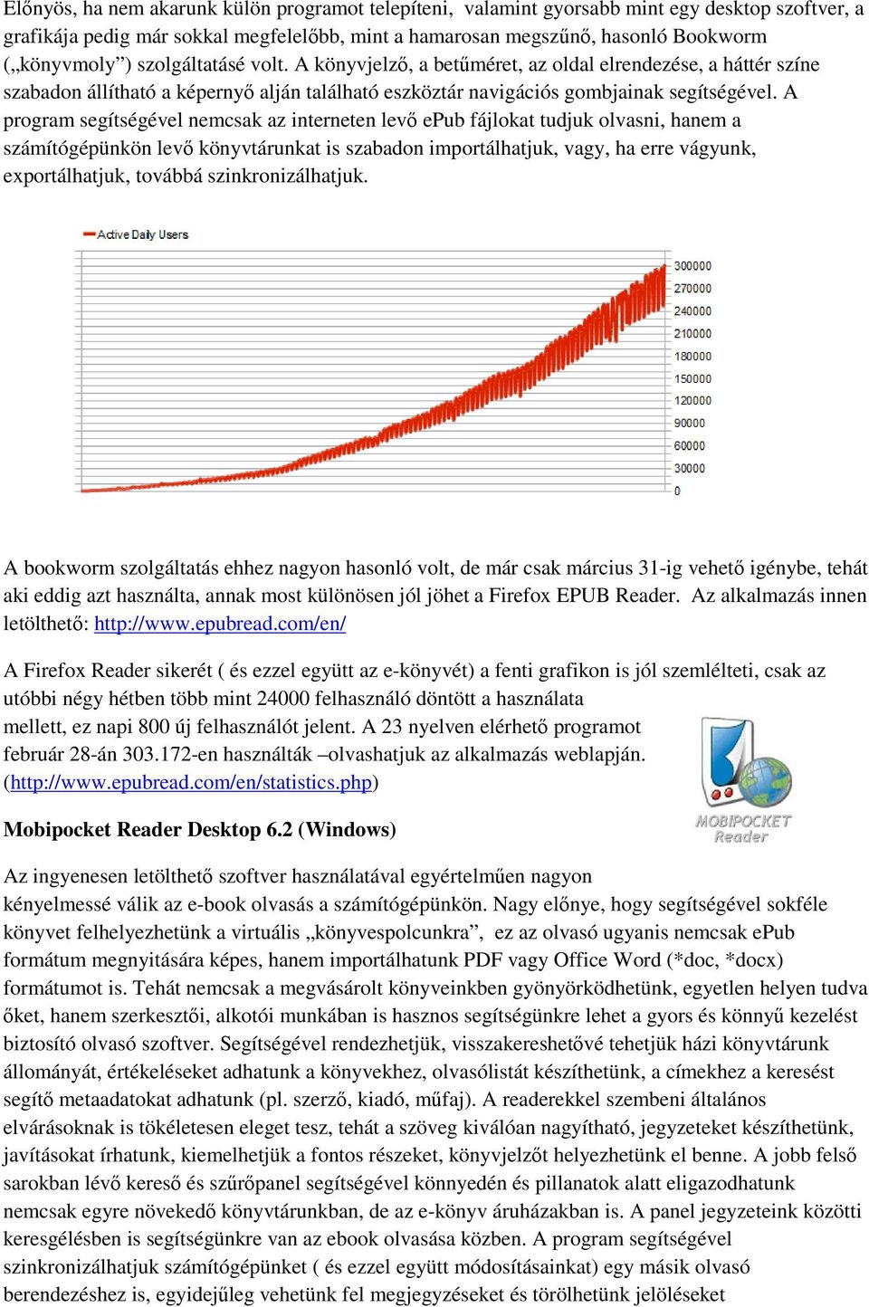 A program segítségével nemcsak az interneten levő epub fájlokat tudjuk olvasni, hanem a számítógépünkön levő könyvtárunkat is szabadon importálhatjuk, vagy, ha erre vágyunk, exportálhatjuk, továbbá