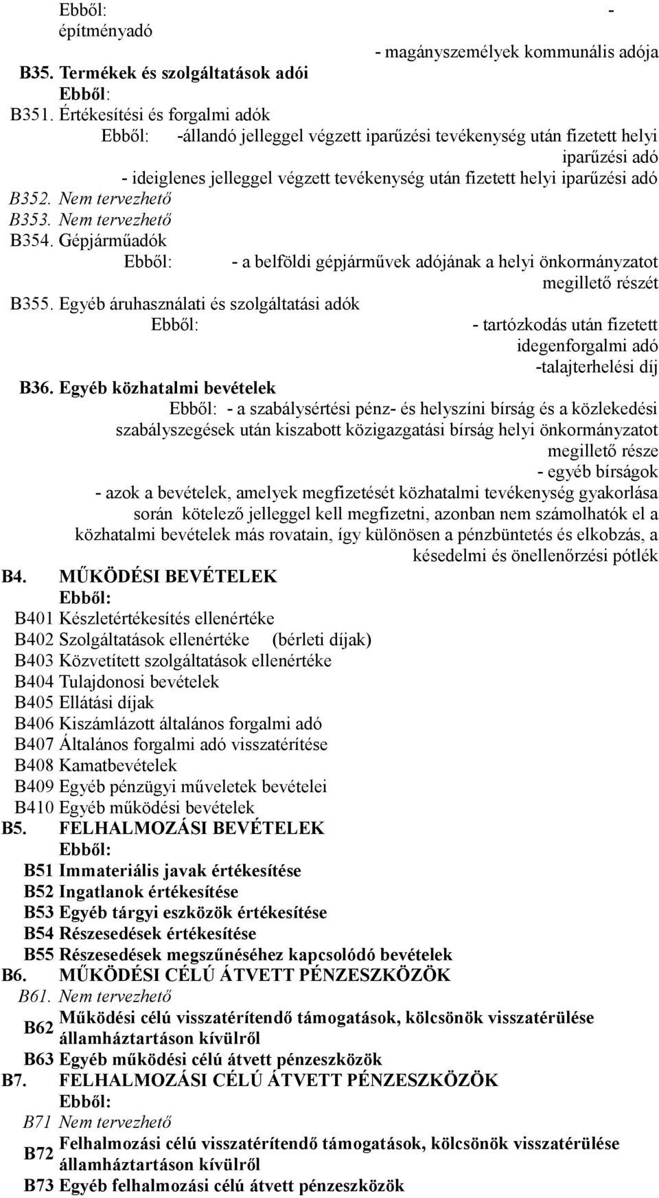 Nem tervezhető B353. Nem tervezhető B354. Gépjárműadók B355.