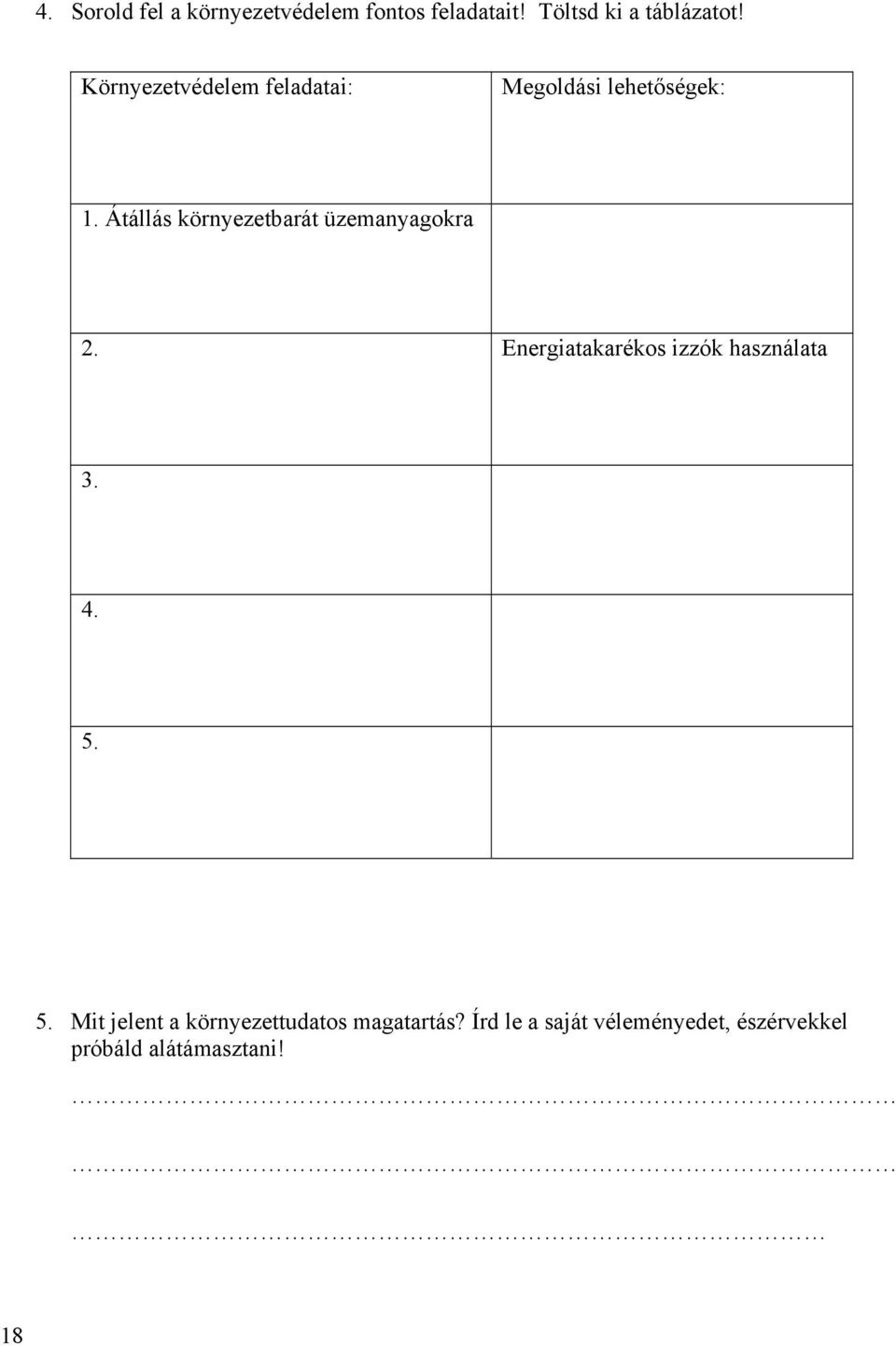 Átállás környezetbarát üzemanyagokra 2. Energiatakarékos izzók használata 3. 4.