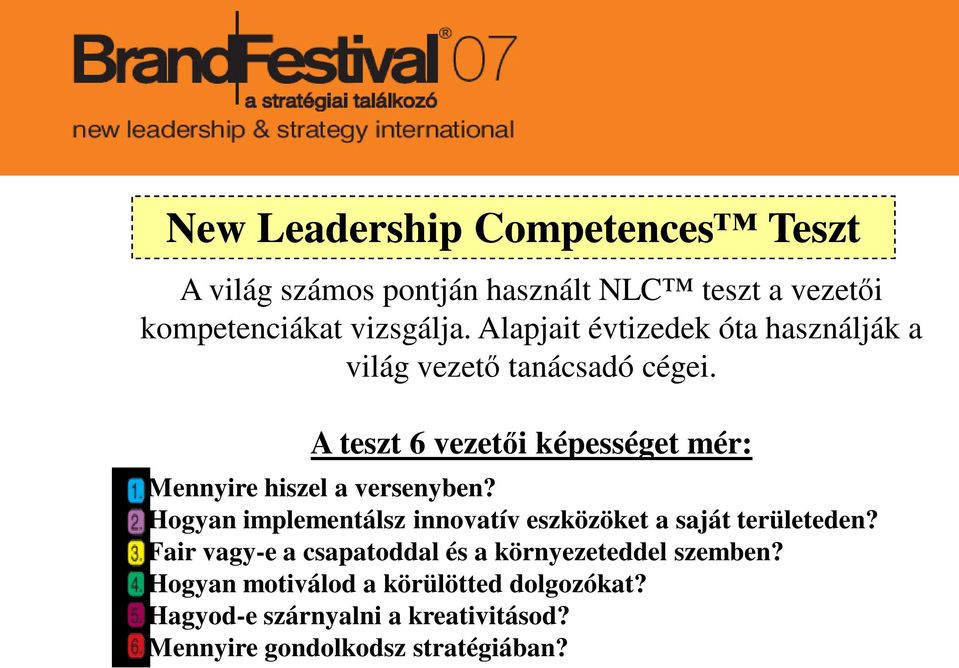A teszt 6 vezetői képességet mér: 1) Mennyire hiszel a versenyben?