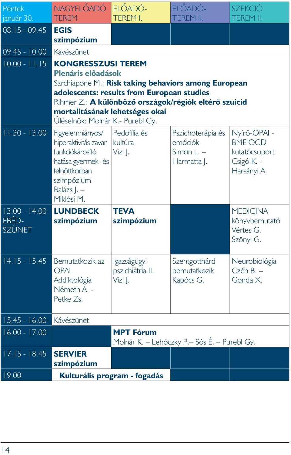 : A különbözõ országok/régiók eltérõ szuicid mortalitásának lehetséges okai Üléselnök: Molnár K.- Purebl Gy. 11.30-13.
