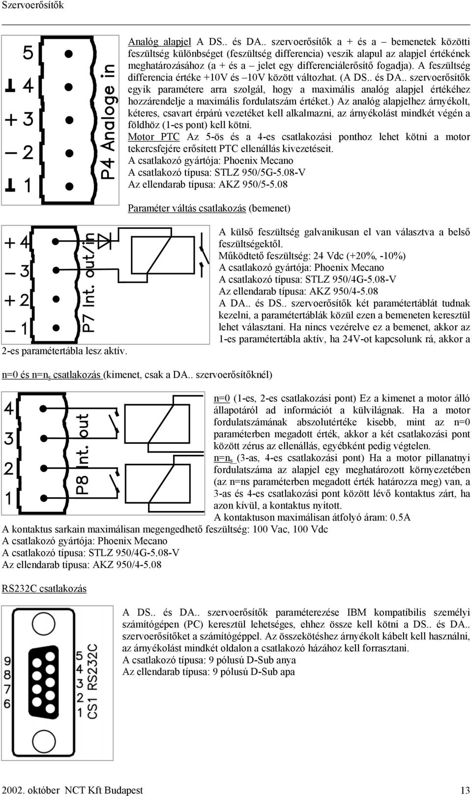 A feszültség differencia értéke +10V és 10V között változhat. (A DS.. és DA.