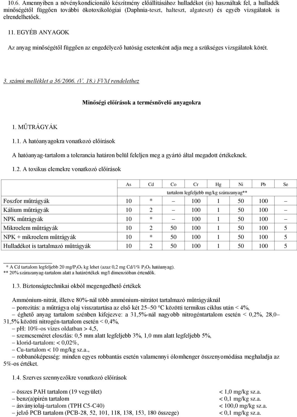 ) FVM rendelethez Minőségi előírások a termésnövelő anyagokra 1. MŰTRÁGYÁK 1.1. A hatóanyagokra vonatkozó előírások A hatóanyag-tartalom a tolerancia határon belül feleljen meg a gyártó által megadott értékeknek.