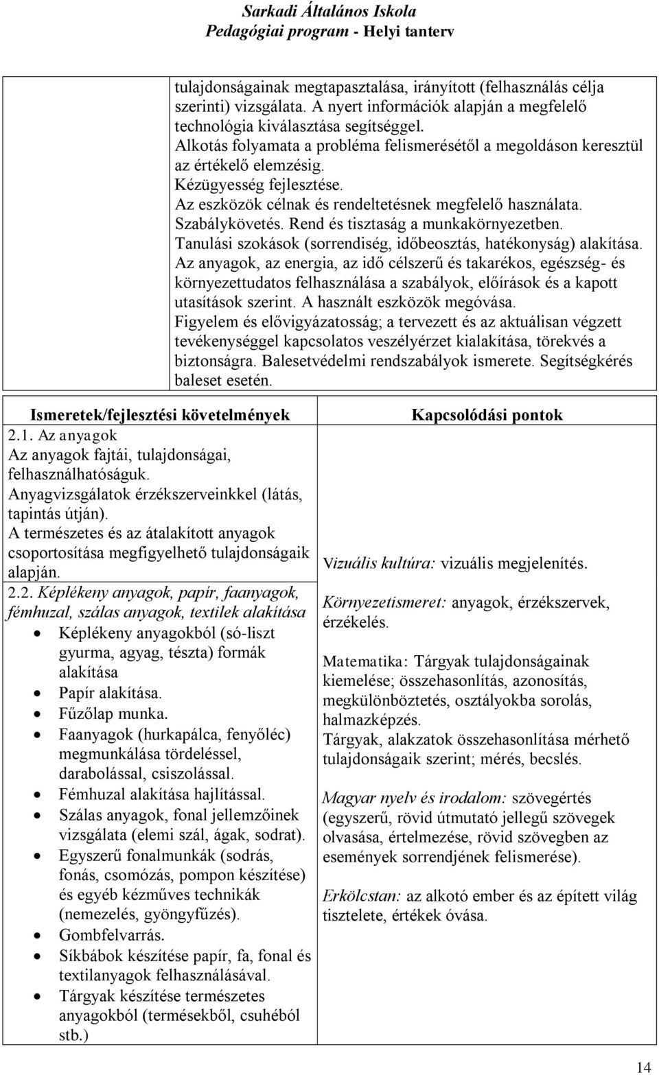 Rend és tisztaság a munkakörnyezetben. Tanulási szokások (sorrendiség, időbeosztás, hatékonyság) alakítása.