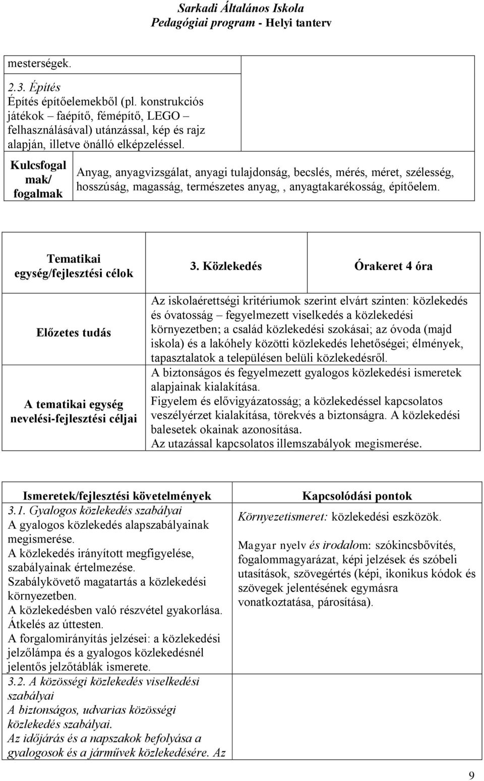 Tematikai egység/fejlesztési célok A tematikai egység nevelési-fejlesztési céljai 3.