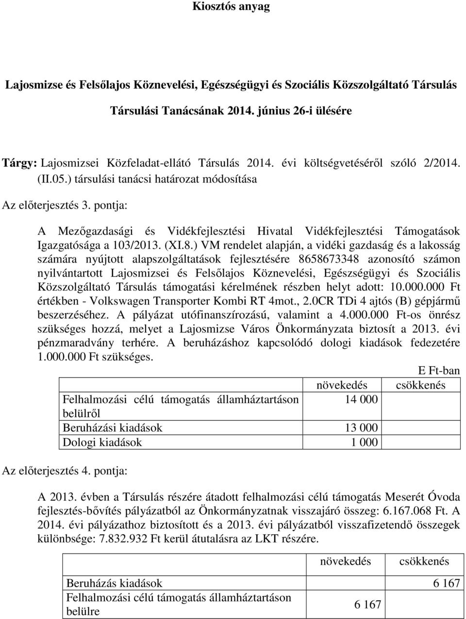 pontja: A Mezıgazdasági és Vidékfejlesztési Hivatal Vidékfejlesztési Támogatások Igazgatósága a 13/213. (XI.8.