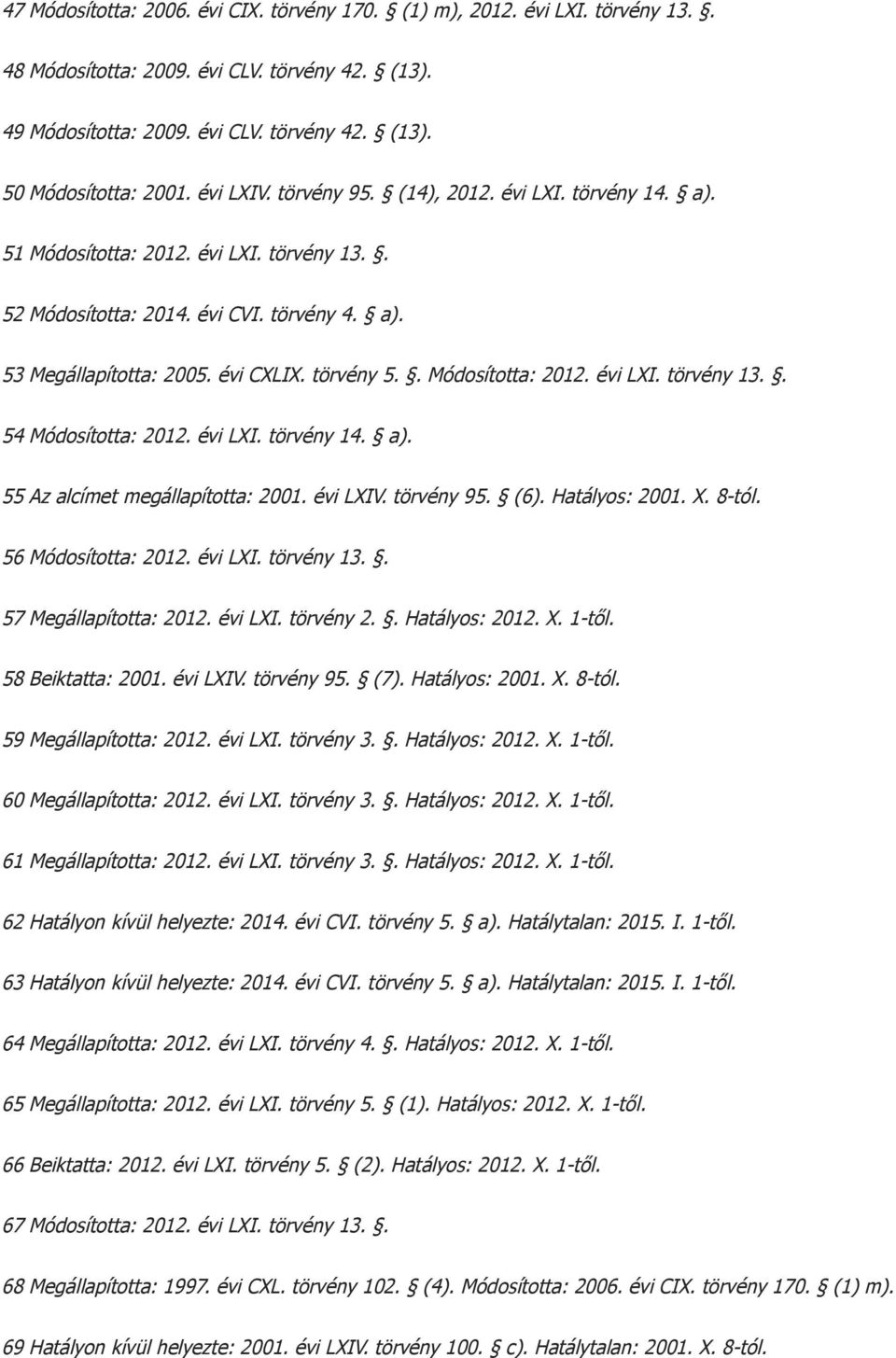 . Módosította: 2012. évi LXI. törvény 13.. 54 Módosította: 2012. évi LXI. törvény 14. a). 55 Az alcímet megállapította: 2001. évi LXIV. törvény 95. (6). Hatályos: 2001. X. 8-tól. 56 Módosította: 2012.