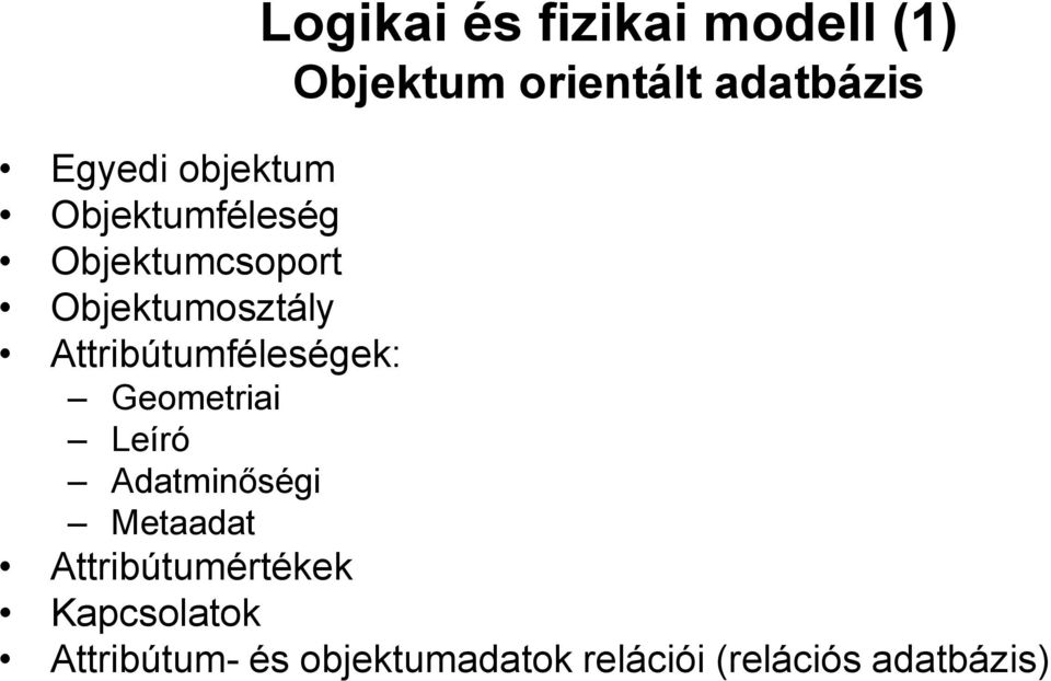 Attribútumféleségek: Geometriai Leíró Adatminőségi Metaadat