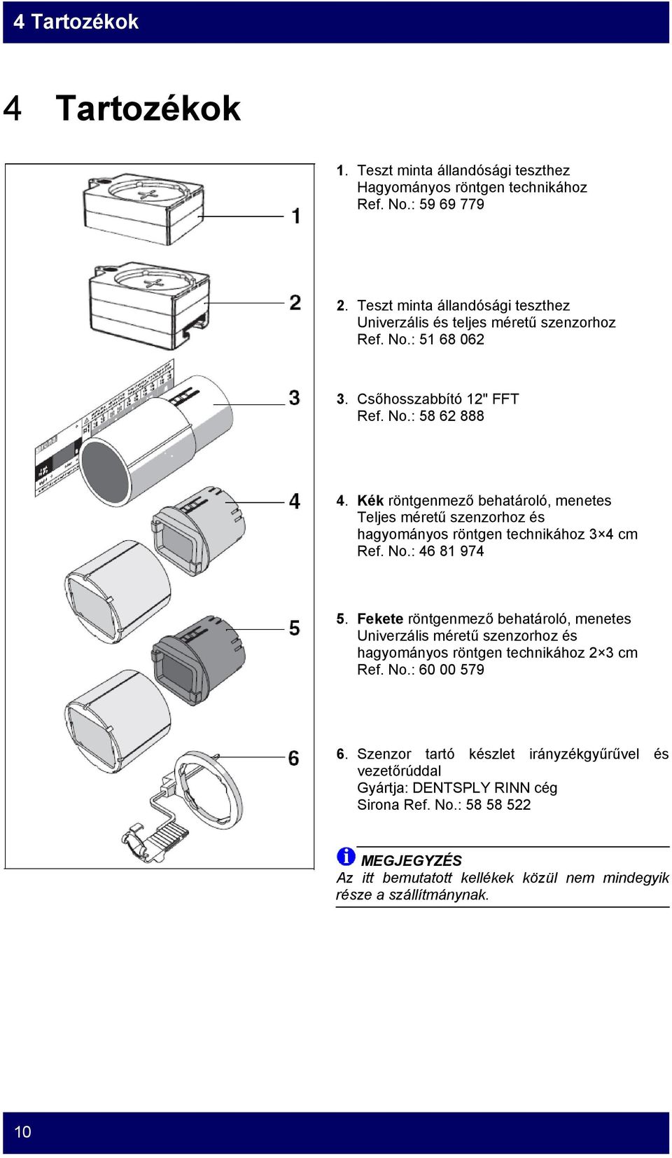 Kék röntgenmező behatároló, menetes Teljes méretű szenzorhoz és hagyományos röntgen technikához 3 4 cm Ref. No.: 46 81 974 5.