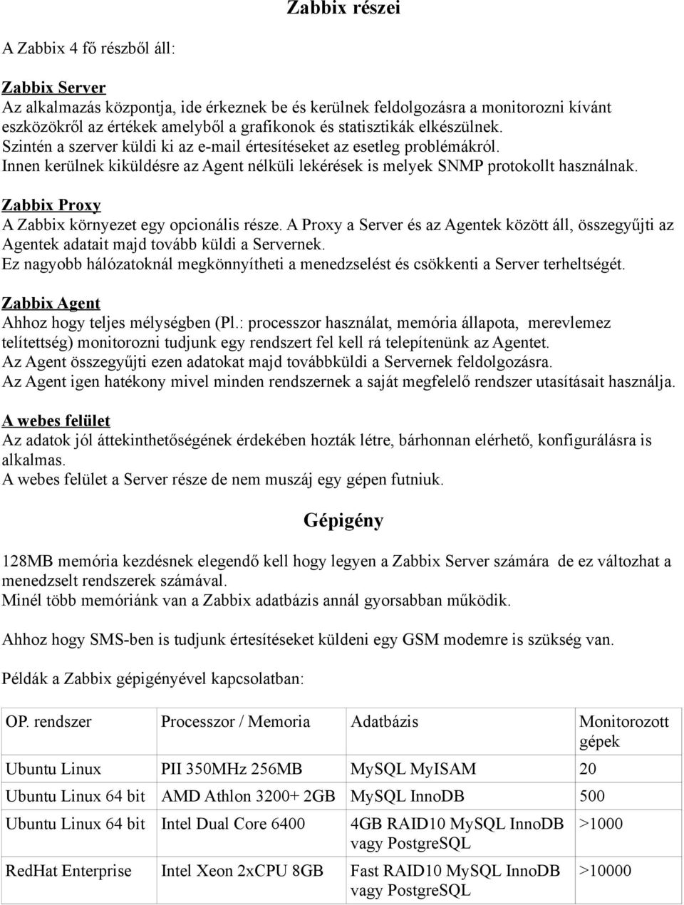 Zabbix Proxy A Zabbix környezet egy opcionális része. A Proxy a Server és az Agentek között áll, összegyűjti az Agentek adatait majd tovább küldi a Servernek.