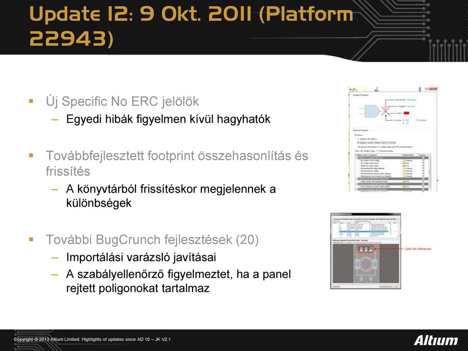 Továbbfejlesztett footprint összehasonlítás és frissítés A könyvtárból frissítéskor