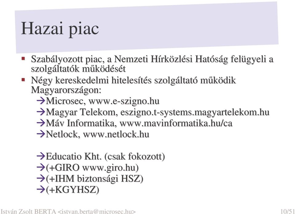 magyartelekom.hu systems.magyartelekom.hu Máv Informatika, www.mavinformatika.hu/ca Netlock, www.netlock.
