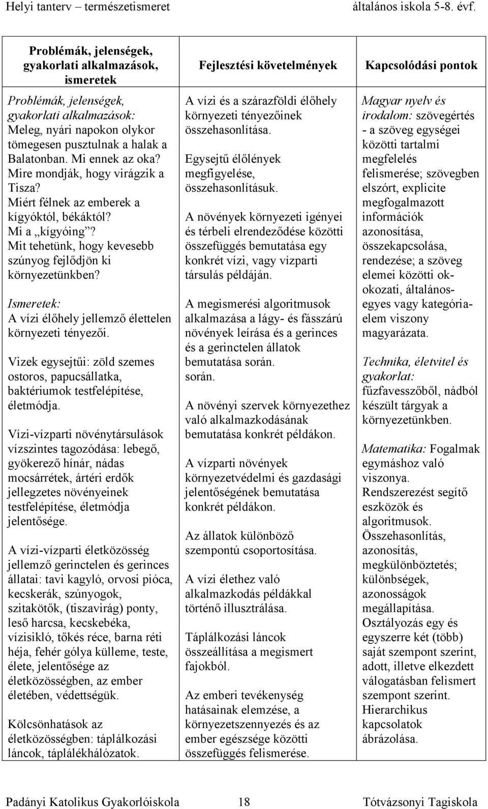 Ismeretek: A vízi élőhely jellemző élettelen környezeti tényezői. Vizek egysejtűi: zöld szemes ostoros, papucsállatka, baktériumok testfelépítése, életmódja.