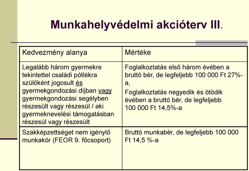 gyermekgondozási segélyben részesült vagy részesül / aki gyermeknevelési támogatásban részesül vagy részesült Szakképzettséget nem